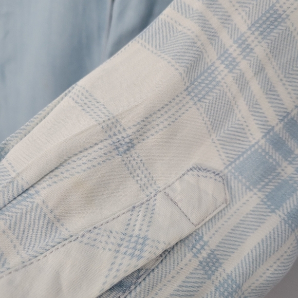 Rails Blue Vintage Wash Plaid Sleeve Chambray Button Down Top - Picture 5 of 12